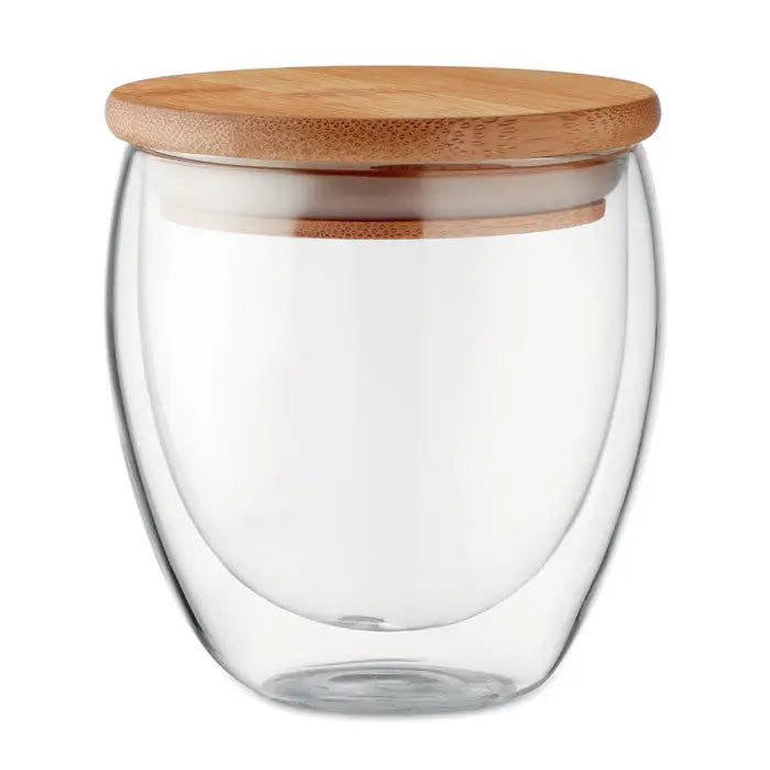 Pahar de cafea din sticla dubla transparenta cu capac din bambus natural perete dublu 250 ml