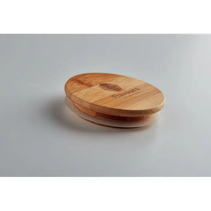 Capacul din bambus maro deschis pentru peretele dublu 350 ml cu gravura flavour si logo circular