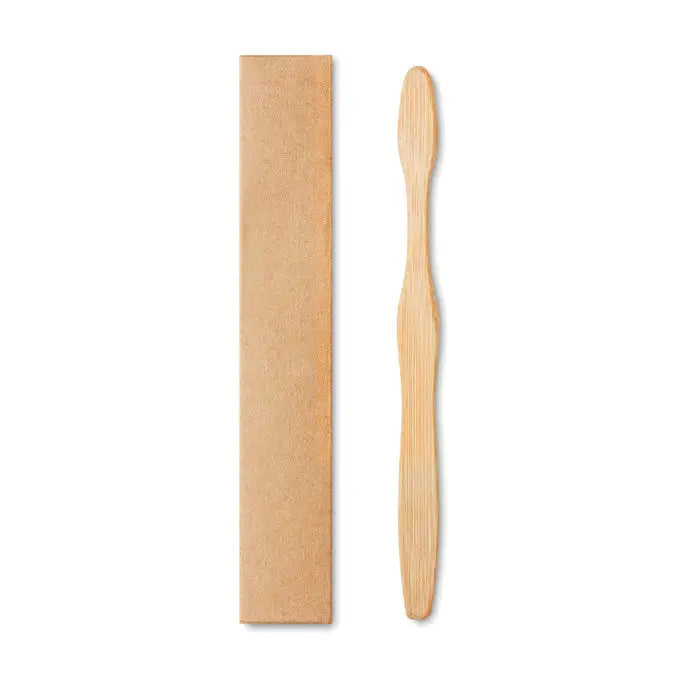 Periuta de dinti din bambus light brown cu textura naturala lemn in cutie kraft pentru igiena orala