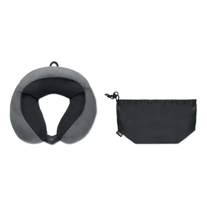 Perna de calatorie din spuma gri si negru cu design moale si conturat pentru confort in timpul calatoriilor