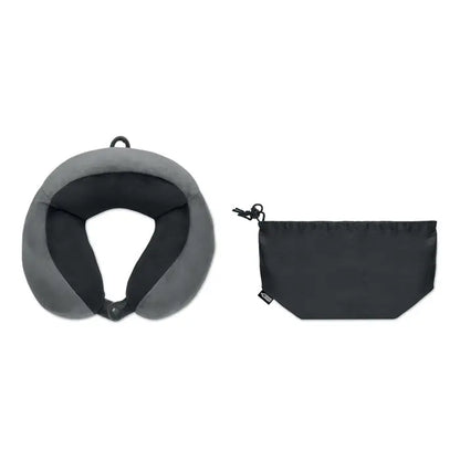 Perna de calatorie din spuma gri si negru cu design moale si conturat pentru confort in timpul calatoriilor