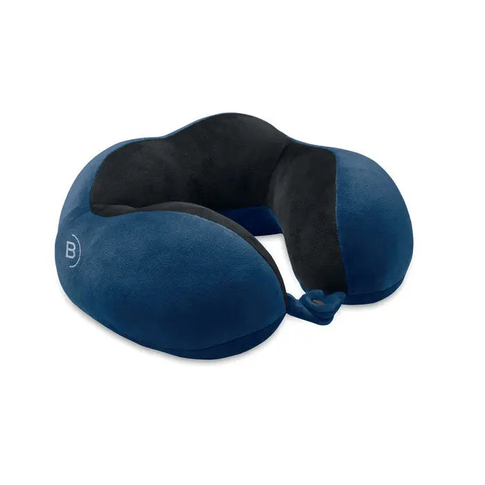 Perna de calatorie din spuma albastra si neagra cu design moale si conturat pentru confort in timpul calatoriilor
