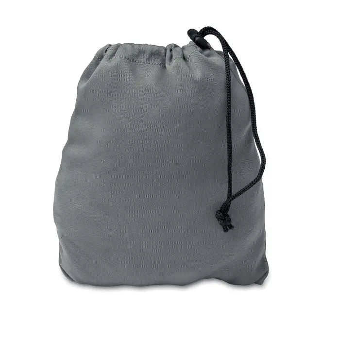 Perna de calatorie gonflabila rapida cu sac de depozitare gri din material textil si snur negru