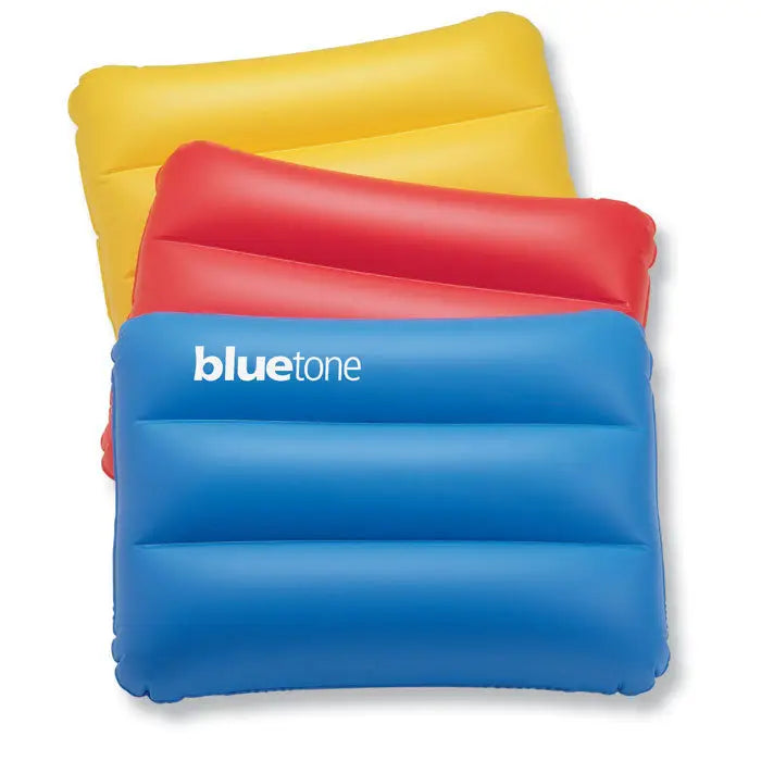 Perna de plaja albastra din material umplut cu textura rigla orizontala si branding bluetone