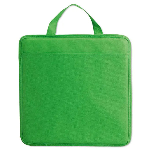 Pera netesuta pentru stadion un sacosa verde deschis din material textil cu maner superior si buzunar frontal