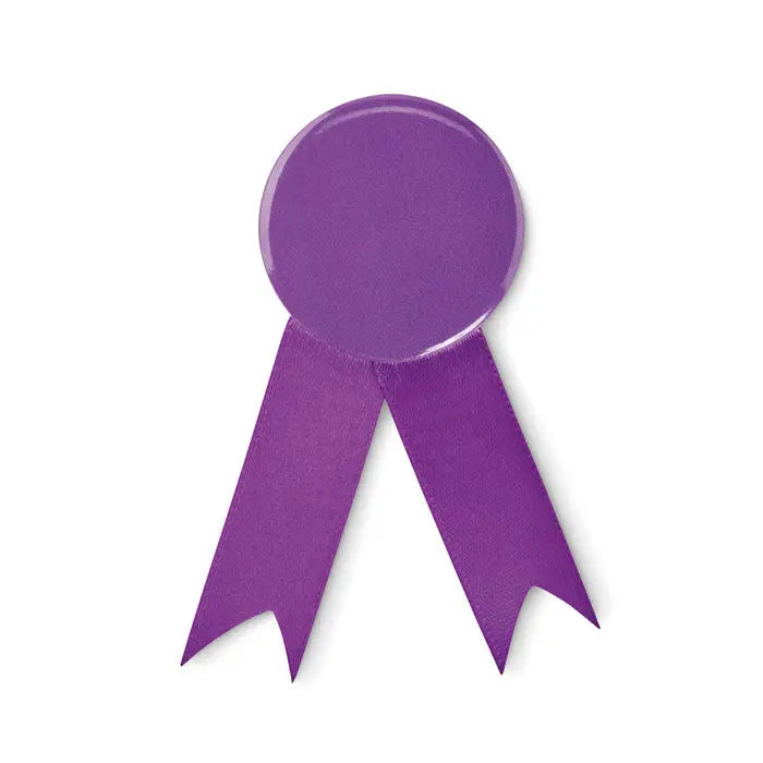 Pin insigna in stil panglica cu panglica satinata mov si centru circular lucios din satin