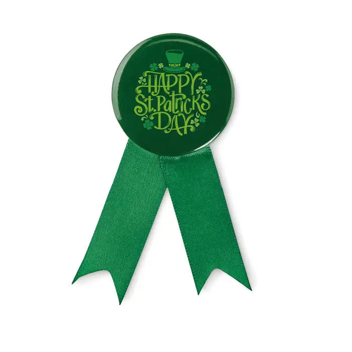 Insigna tip pin verde circular cu text happy st perfectă pentru accesorii personalizate