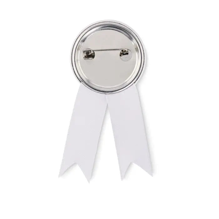 Insigna pin în stil panglică albă cu spate metalic argintiu și catarg pentru prindere