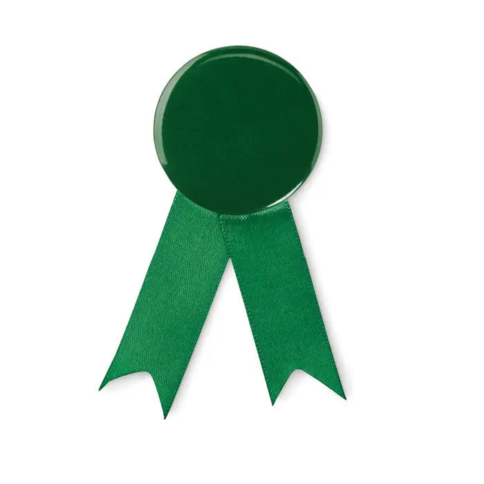 Pin insigna în stil panglică cu panglică satinată verde închis lucioasă și partea circulară sus