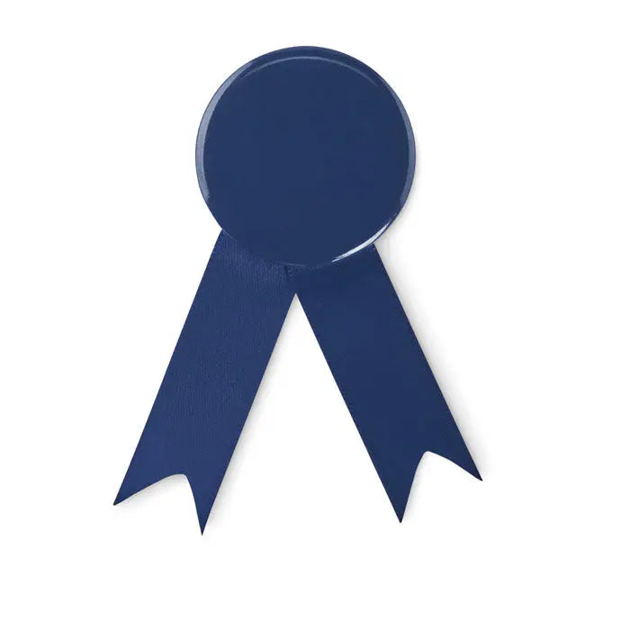 Pin insigna in stil panglica albastru navy cu varfuri texturate si top circular lucios