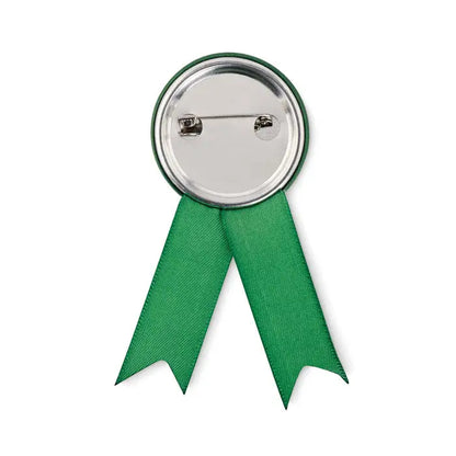 Pin insigna în stil panglică cu fundă verde, spate metalic și prindere cu clama de siguranță