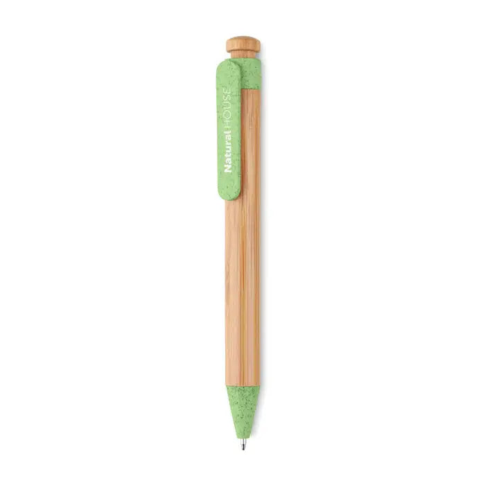 Pix abs din bambus cu accent verde din plută și clemă natural house, stilou elegant pentru scris