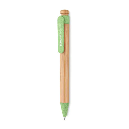 Pix abs din bambus cu accent verde din plută și clemă natural house, stilou elegant pentru scris