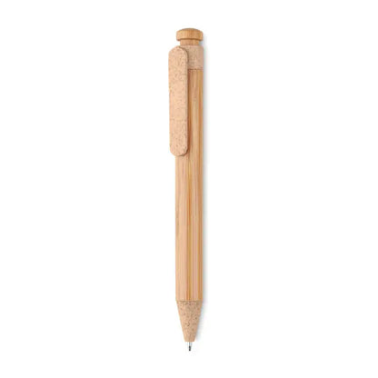 Pix abs din bambus cu grip si capac din plută, stilou elegant cu textura naturala de lemn