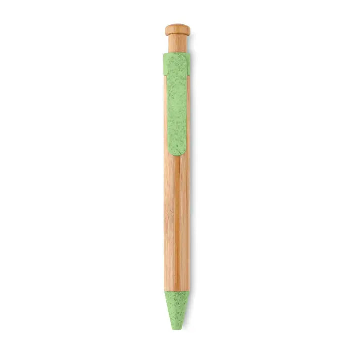 Pix abs din bambus paie de grau un pix stilou cu bila de bambus si grip texturat verde deschis