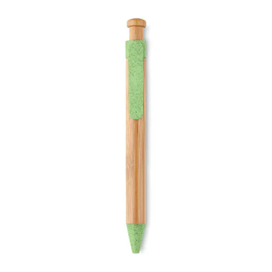 Pix abs din bambus paie de grau un pix stilou cu bila de bambus si grip texturat verde deschis