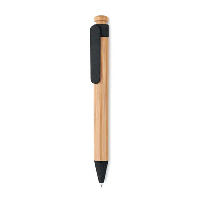 Pix abs din bambus paie de grau un pix cu bila din bambus alb negru cu grip si capac texturat minimalist