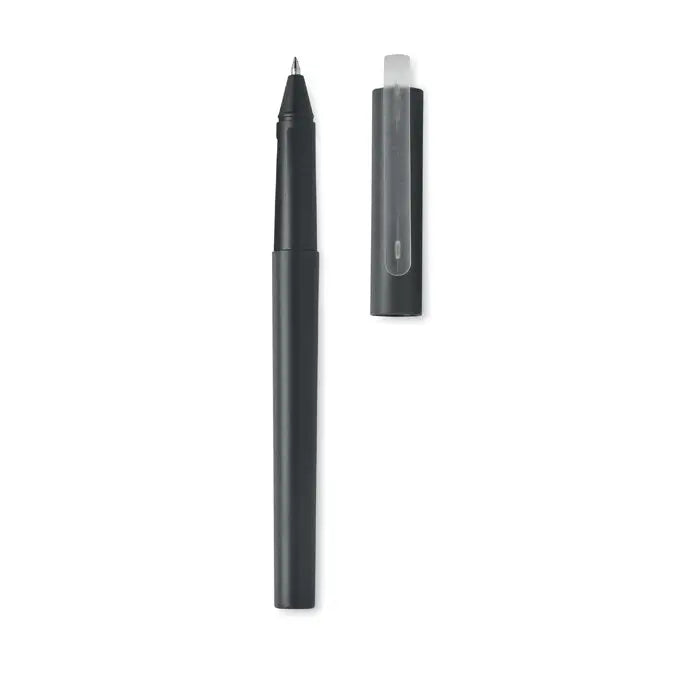 Pix albastru cu cerneala gel rpet stilou rollerball negru cu finisaj mat si capac transparent cu prindere integrata