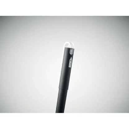 Pix albastru cu cerneala gel rpet cu corp cilindric negru capac transparent si eticheta argintie