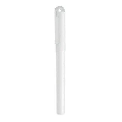 Pix albastru cu cerneala gel rpet cu corp alb din plastic si capac rotund cu design minimalist