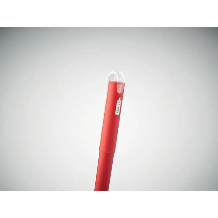 Pix rosu din plastic cu capac transparent si eticheta alba pentru cerneala gel rpetr