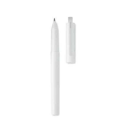 Pix albastru cu cerneala gel rpet stilou rollerball alb cu design minimalist si varf metalic