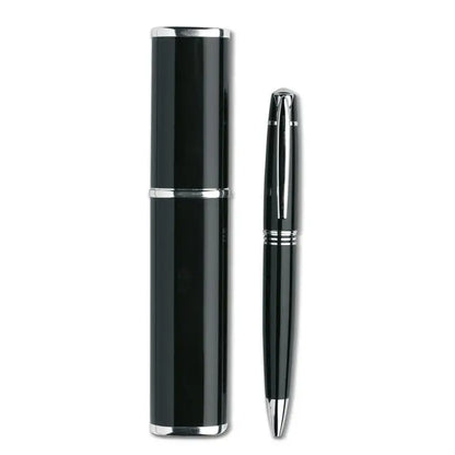 Pix cu bile de metal black pen negru cu accente argintii si toc cilindric metalic asortat