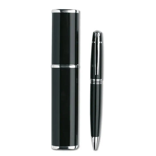 Pix cu bile de metal black pen negru cu accente argintii si toc cilindric metalic asortat