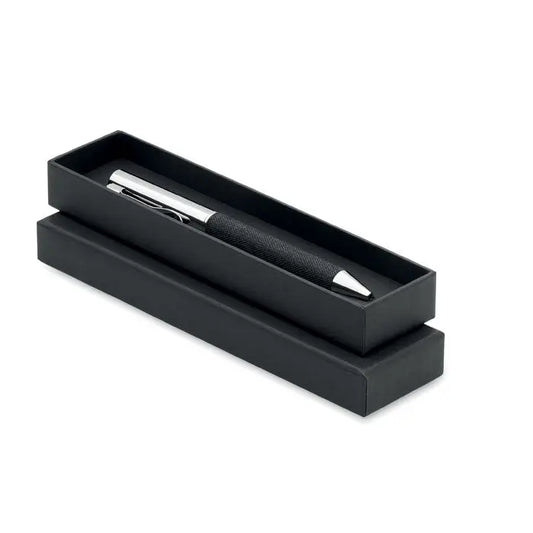 Pix cu bile din metal negru cu clips si varf argintiu in cutie eleganta neagra pentru cadou