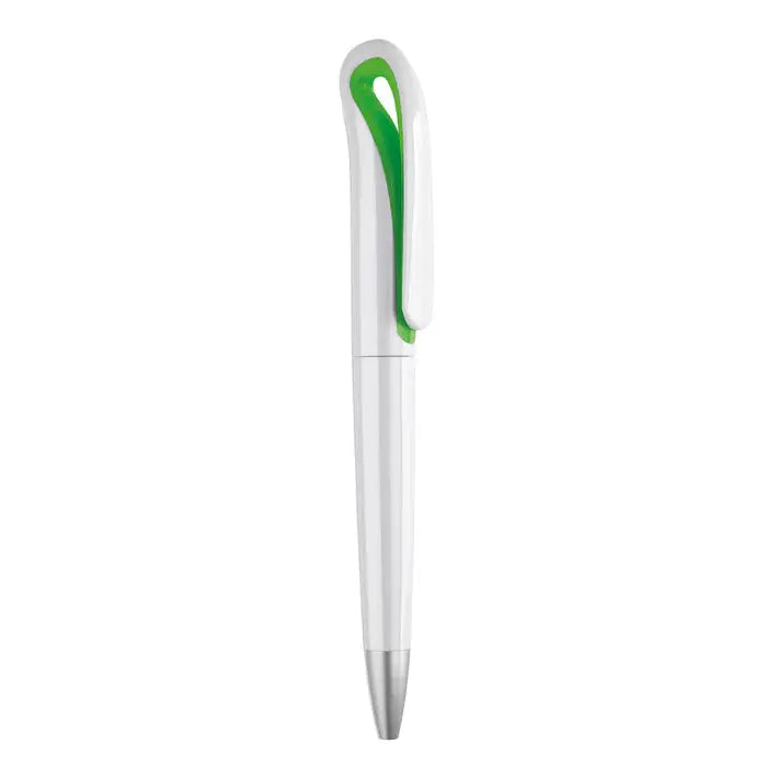 Pix cu bile cu rotire abs alb cu design modern si accent verde vibrant pe clips si varf argintiu
