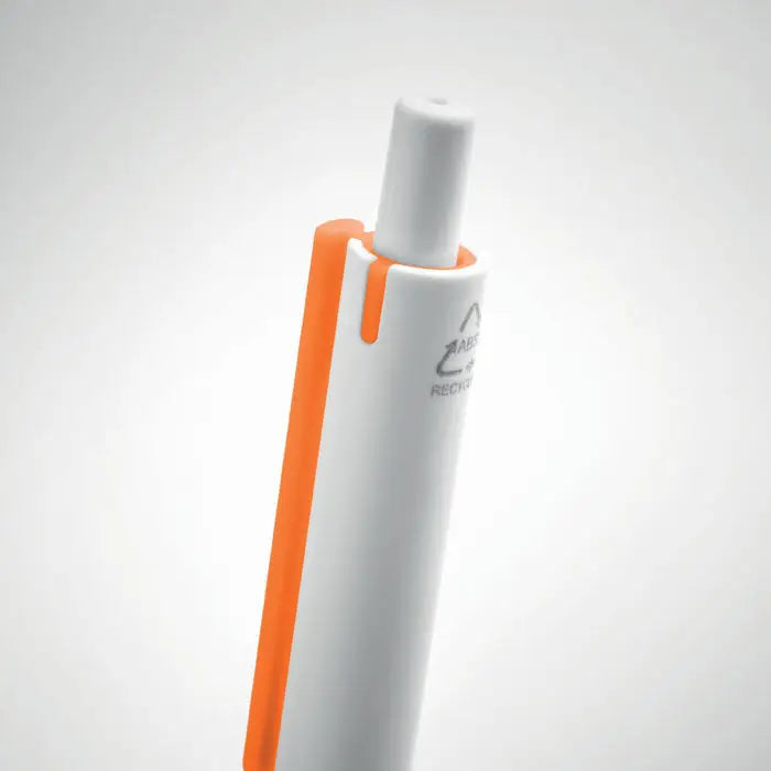 Pix cu buton abs reciclat alb și portocaliu, pix cu design modern și grip ergonomic din material reciclat
