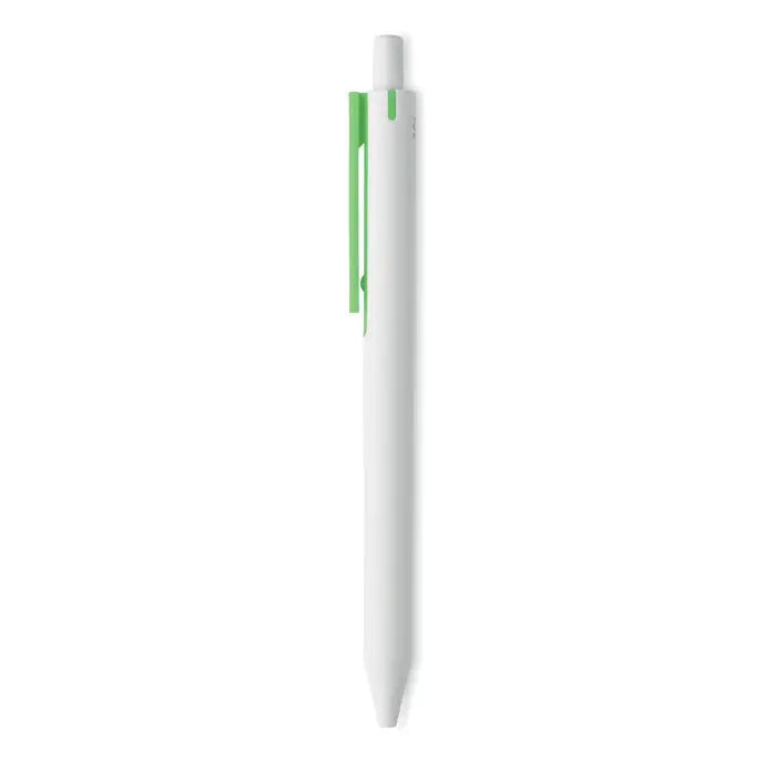 Pix cu buton abs reciclat white ballpoint pen alb cu clip si capac verde aprins