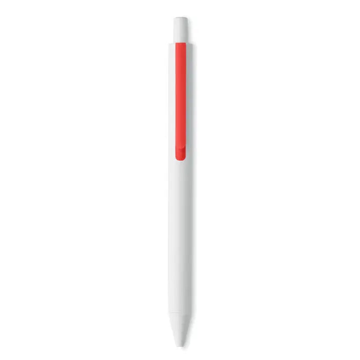 Pix cu buton din abs reciclat alb cu grip rosu vibrant pentru scris confortabil cu pix cu bila