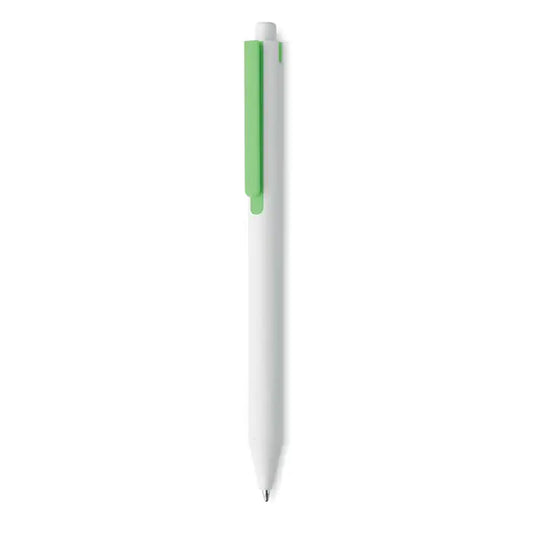 Pix cu buton alb din plastic reciclat cu grip si capac verde deschis pentru scris confortabil
