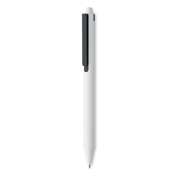 Pix cu buton din abs reciclat alb cu grip si capac negru si varf de pix cu bila