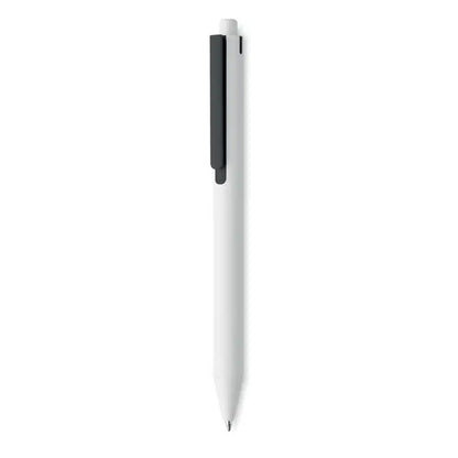 Pix cu buton din abs reciclat alb cu grip si capac negru si varf de pix cu bila
