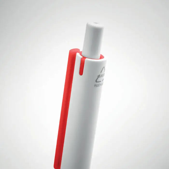 Pix cu buton abs reciclat alb si rosu cu design minimalist si clips rosu proeminent