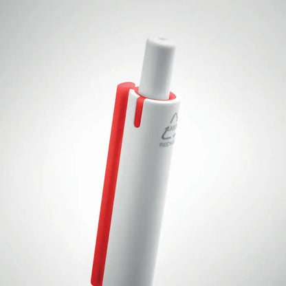 Pix cu buton abs reciclat alb si rosu cu design minimalist si clips rosu proeminent