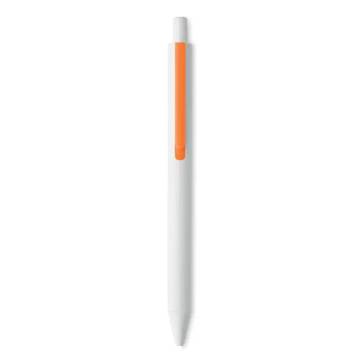 Pix cu buton un pix alb elegant cu grip portocaliu vibrant fabricat din abs reciclat