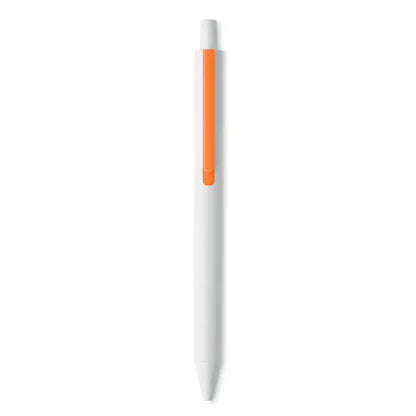 Pix cu buton un pix alb elegant cu grip portocaliu vibrant fabricat din abs reciclat