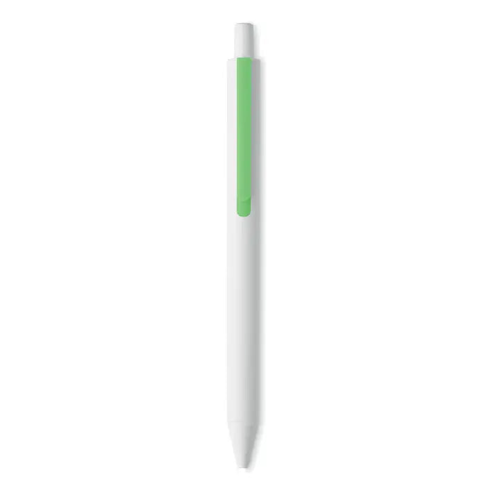 Pix cu buton un pix alb elegant cu accent verde vibrant pe corpul din abs reciclat