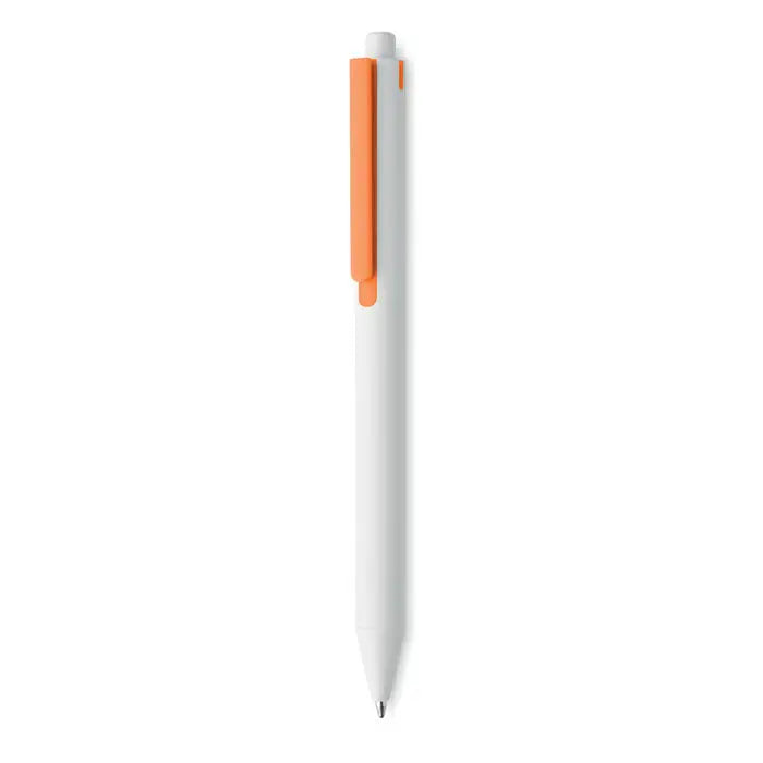 Pix cu buton abs reciclat un pix cu bila alb si portocaliu cu design minimalist din material reciclat