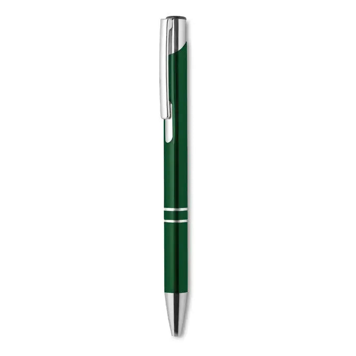 Pix cu buton cu cerneala neagra un pix metalic verde cu accente argintii si design modern si elegant
