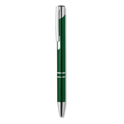 Pix cu buton cu cerneala neagra un pix metalic verde cu accente argintii si design modern si elegant