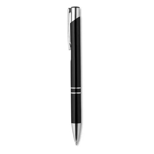 Pix cu buton cu cerneala neagra un pix cu bila negru si argintiu cu design modern si accente metalizate polished