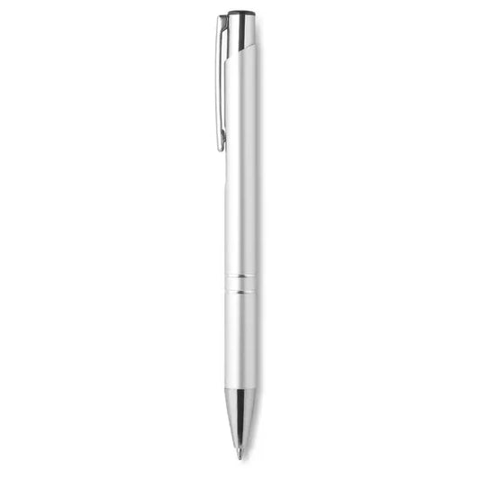 Pix cu buton cu cerneala neagra argintiu din metal cu design minimalist si clips pentru atasare