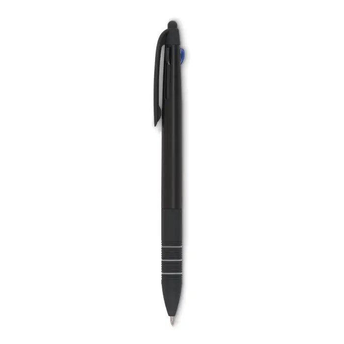 Pix cu cerneala in 3 culori stilou din plastic negru cu grip texturat si accent albastru langa clips