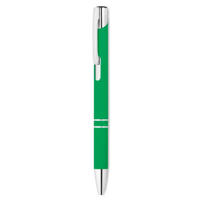 Pix cu finisaj cauciucat verde cu accente metalice argintii si design modern pentru scris precis