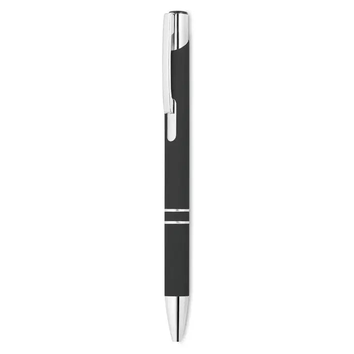 Pix cu finisaj cauciucat negru si argintiu, stilou cu bila cu design modern si accente metalice elegante