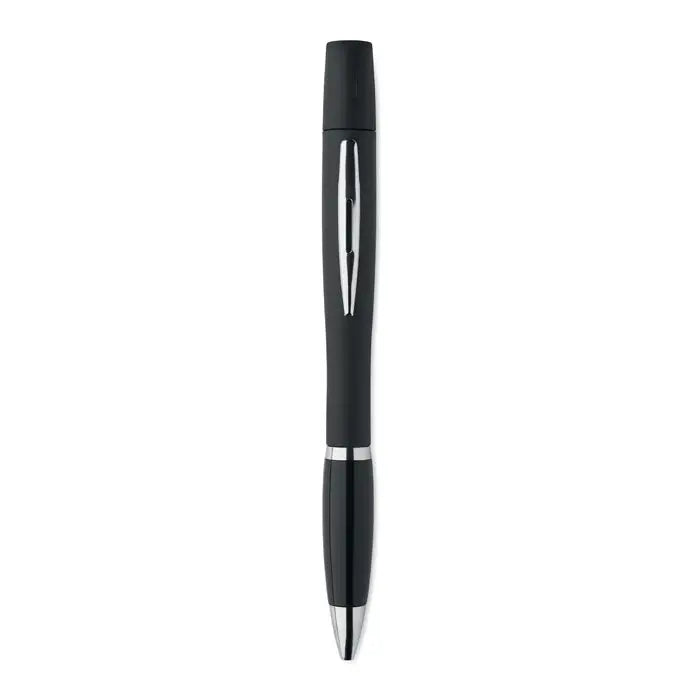 Pix cu set de curatare tws stilou negru cu corp mat si accente cromate pe clips, inel si varf